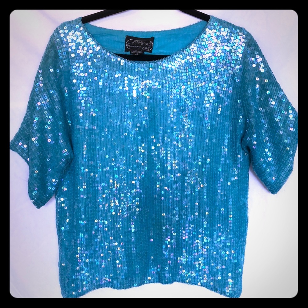 Vintage Turquoise/Light Blue Sequin Beaded Blouse